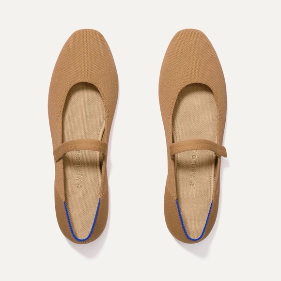 Rothy's Shoes - Rothy's Tan Flats with Blue Accent